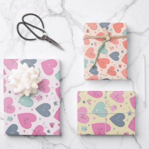Love and Heart Pastel Colour Pattern Valentines Da Wrapping Paper Sheet