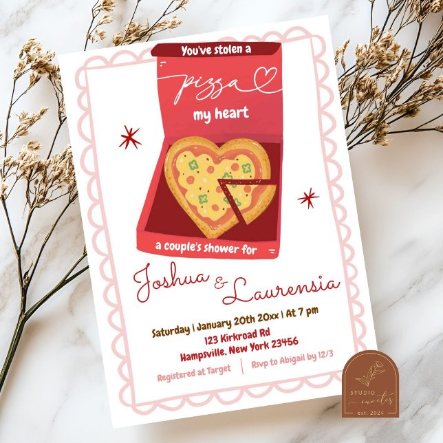 Love and Heart Pizza Couple Bridal Shower Invitation (Creator Uploaded)