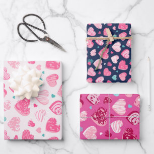 Love and Heart Sketch Pink Pattern Valentine's Day Wrapping Paper Sheet