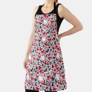 Love and hearts doodle art valentine apron