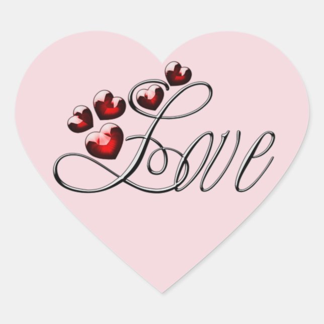 LOVE and Hearts - Heart Shaped Sticker (Front)