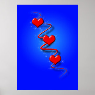 Love and Hearts on Blue Poster
