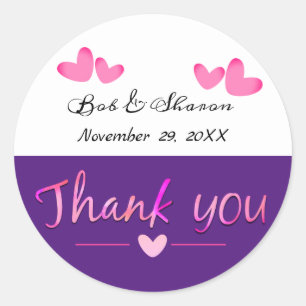 Love And Hearts Thank You Wedding Favours Stickers