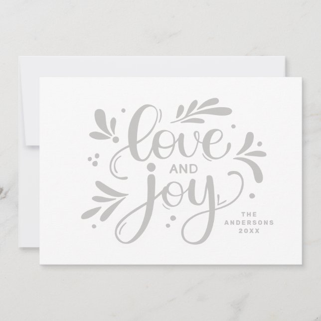Love and Joy. Christmas script calligraphy winter  Holiday Card (Front)