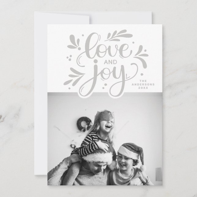 Love and Joy. Christmas script calligraphy winter  Holiday Card (Front)