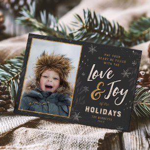 Love and Joy Faux Foil 2 Photo Flat Holiday Card