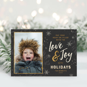 Love and Joy Faux Foil 2 Photo Folded Holiday Card