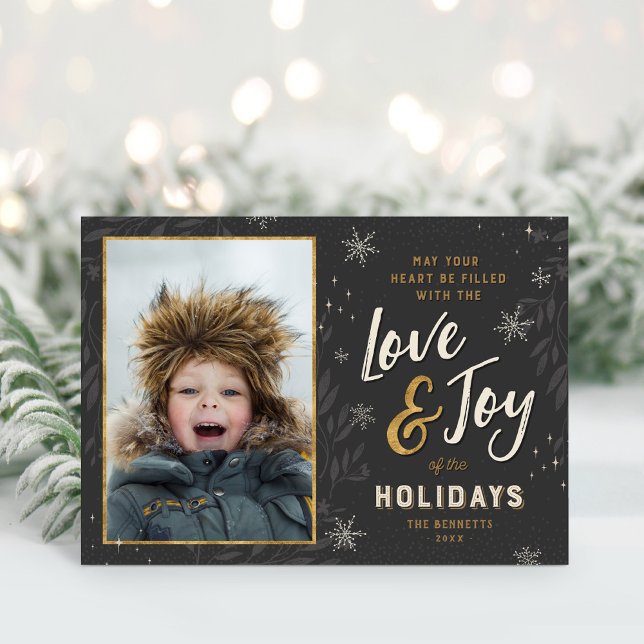 Love and Joy Faux Foil 2 Photo Folded Holiday Card (Creator Uploaded)