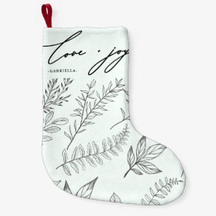 Love and Joy Leaves with Name Mint Christmas Small Christmas Stocking