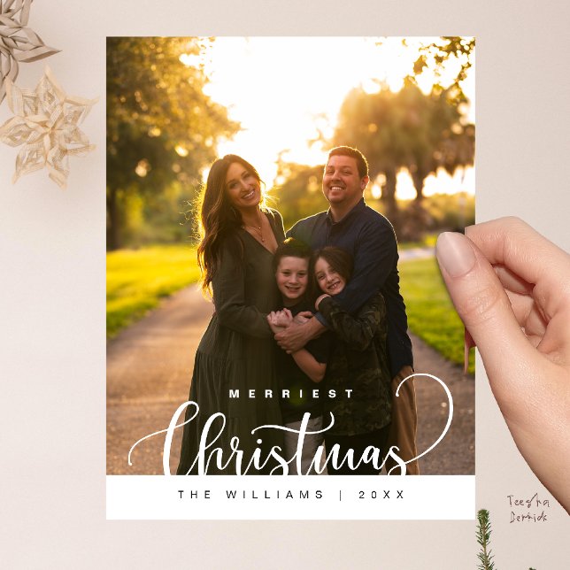 Love and Joy, Merry Christmas Family Photo Postcard (Love and Joy, Merry Christmas Family Photo Modern Cute Typography Postcard)