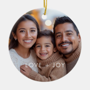 Love and Joy Modern Minimalist Christmas Photo Ceramic Tree Decoration