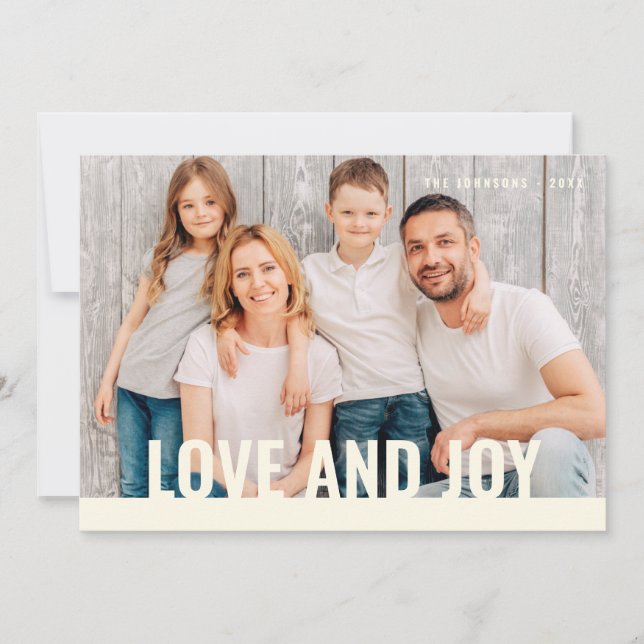 Love and Joy Modern Simple Christmas Family Photo Holiday Card (Front)