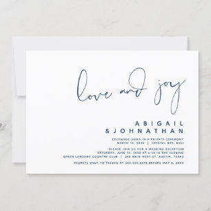Love and Joy, Modern Wedding Elopement, Navy Blue Invitation
