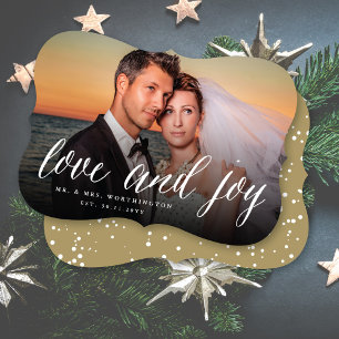 Love And Joy Mr & Mrs 1st Christmas Photo Wedding Holiday Card