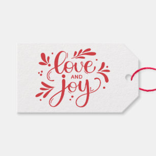 Love and Joy. Red Christmas script calligraphy Gift Tags