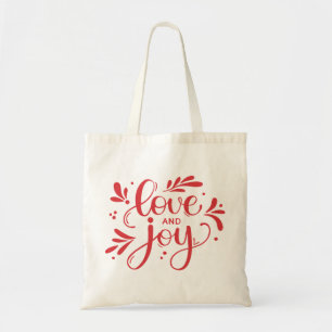 Love and Joy. Red Christmas script calligraphy Tote Bag
