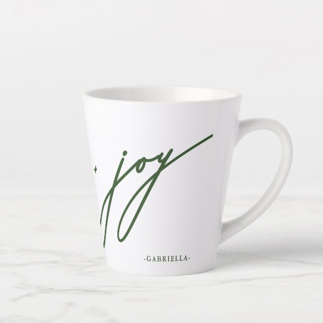 Love and Joy Script Green Name Christmas Holiday Latte Mug (Right)