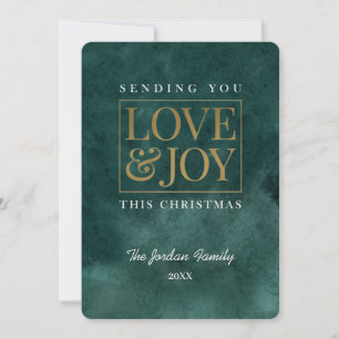 Love and Joy Watercolor Emerald Holiday Card