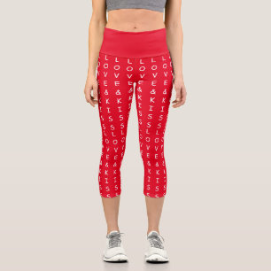 love and kisses, fun red graphic text design capri leggings