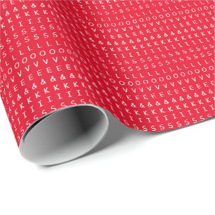 love and kisses, fun red white graphic text design wrapping paper