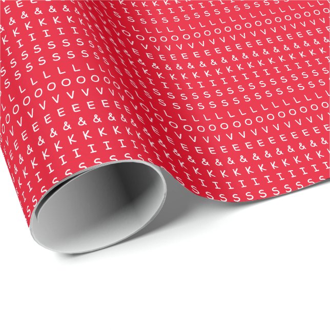 love and kisses, fun red white graphic text design wrapping paper (Roll Corner)