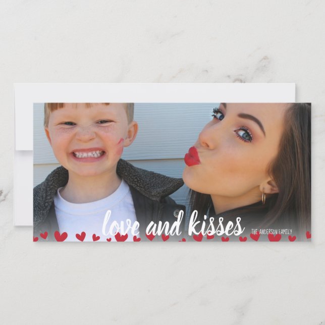 Love and Kisses Hearts Valentine's Day Photo Cards (Front)