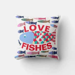 Love and Kisses or Fishes seaside coastal hearts Cushion