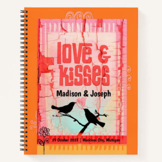 Love and Kisses Orange Whimsical Love Birds Notebook