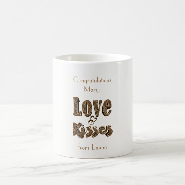 Love and Kisses Romantic Elegant Gold Typography Coffee Mug (Center)