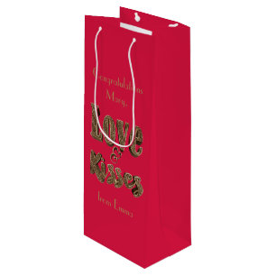 Love and Kisses Romantic Elegant Gold Typography Wine Gift Bag