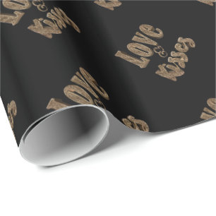 Love and Kisses Romantic Elegant Gold Typography Wrapping Paper
