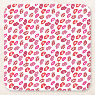 Love And Kisses Square Paper Coaster