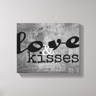 love and kisses wrapped canvas wall art grey
