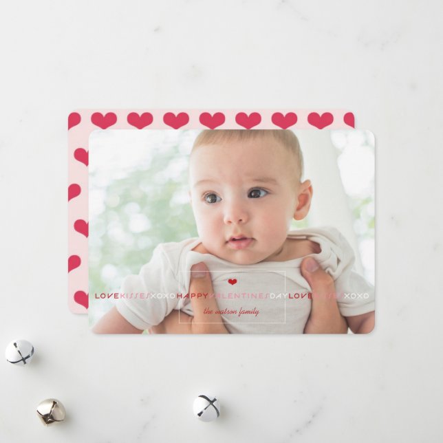 Love And Kisses XOXO Box Valentine's Day Photo Holiday Card (Front/Back In Situ)