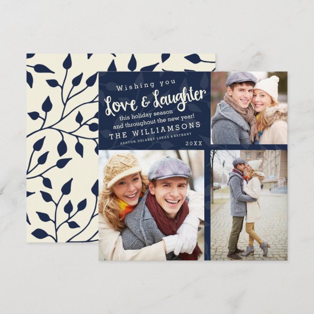 Love and Laughter Holiday Photo Card / Navy Blue (Front/Back)