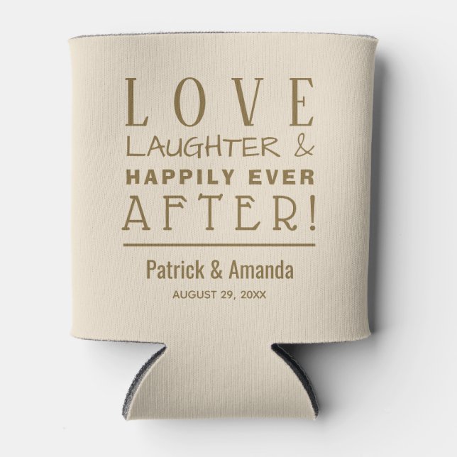 Love and Laughter IVORY Wedding Favour Can Cooler (Front)