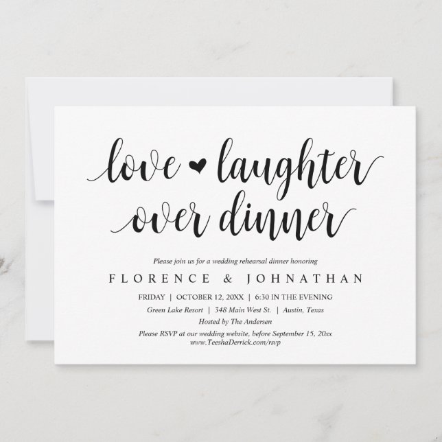Love and Laughter Over Wedding Rehearsal Dinner  Invitation (Front)