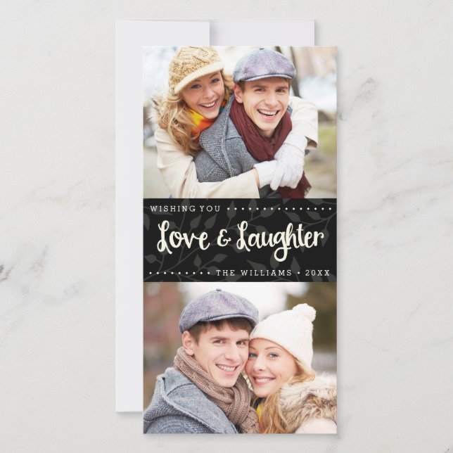 Love and Laughter Vertical Holiday Photo Card (Front)