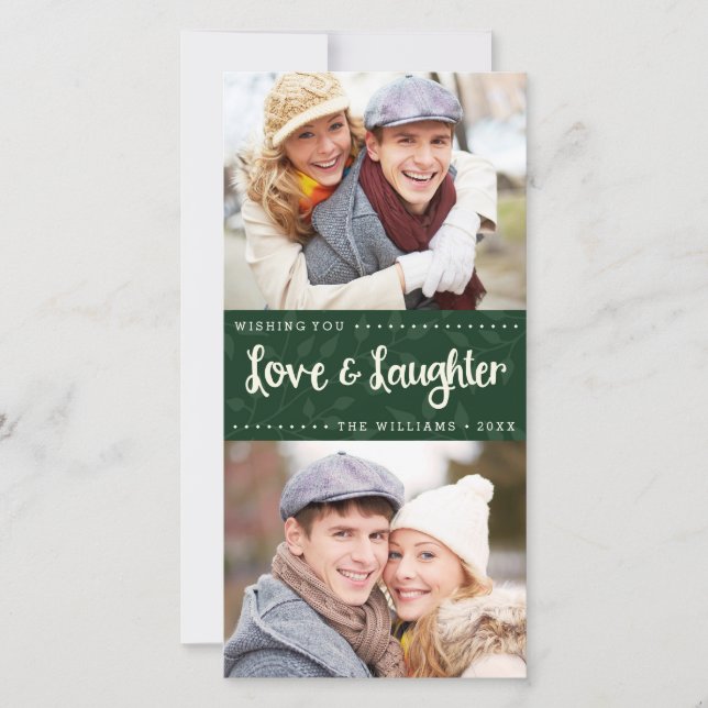 Love and Laughter Vertical Holiday Photo Card (Front)