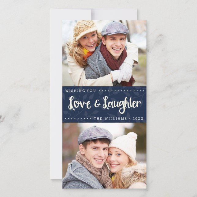 Love and Laughter Vertical Holiday Photo Card (Front)