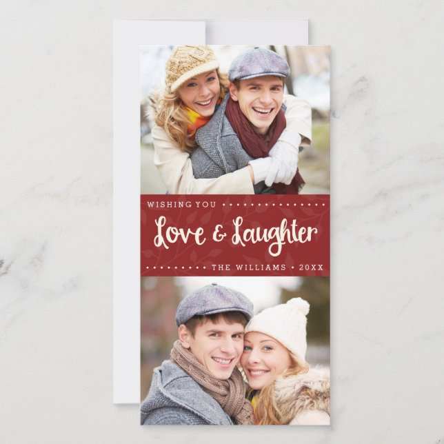 Love and Laughter Vertical Holiday Photo Card (Front)