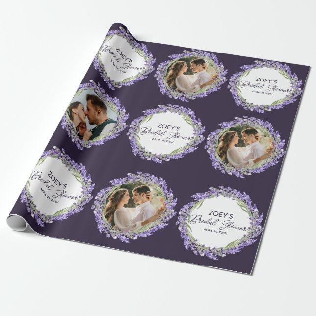Love and Lavender | Custom Photo Bridal Shower Wrapping Paper (Unrolled)