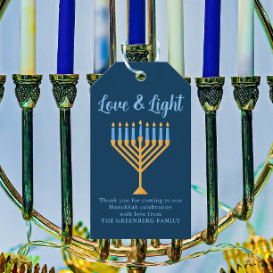 Love and Light Blue Gold Hanukkah Menorah Gift Tags