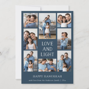 Love and Light   Blue Multi Photo Family Hanukkah Holiday Card