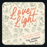 Love and Light Christmas  Square Sticker<br><div class="desc">Love and Light - Hand drawn holiday sticker Bring a touch of charm and warmth to the holiday season with this whimsical Christmas collection! Each design is filled with a cosy holiday spirit, making it a heartfelt choice for family, friends, or anyone who loves a fun, creative touch. Send a...</div>