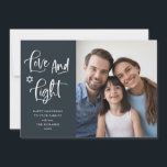 Love and Light | Dark Blue Hanukkah Photo Holiday Card<br><div class="desc">This simple and stylish dark blue colored Happy Hanukkah photo card features modern white handwritten script that says "Love and Light",  and the Star of David,  with your favorite personal photo.</div>