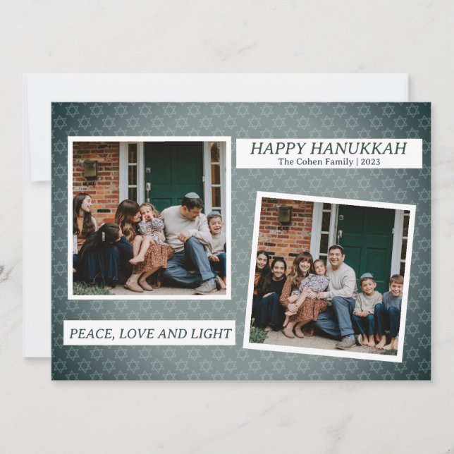 Love and Light | Elegant Hanukkah family 2 photo Holiday Card (Front)