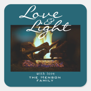 Love and Light Fireplace Fire Christmas Photo  Square Sticker