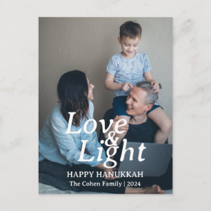 Love and Light   Hanukkah family One photo Holiday Postcard