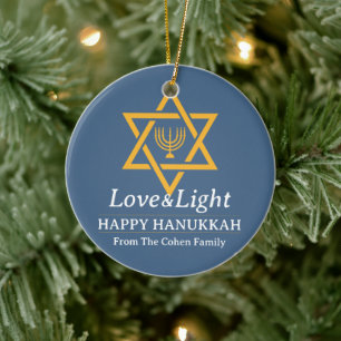 Love and Light   Hanukkah family photo collage  Ceramic Tree Decoration